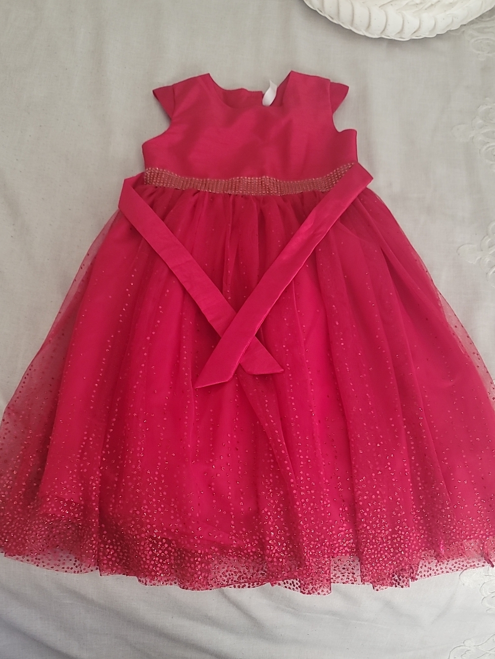 Cherokee, Girls Fuchsia Sparkle Tulle Red Holiday Party Dress, Size 6